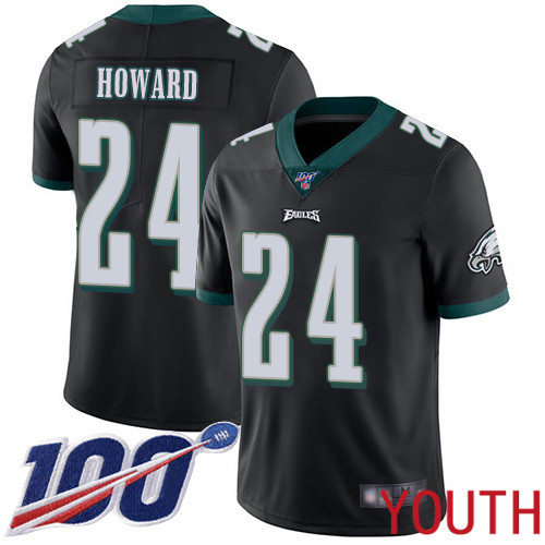 Youth Philadelphia Eagles 24 Jordan Howard Black Alternate Vapor Untouchable NFL Jersey Limited Player 100th